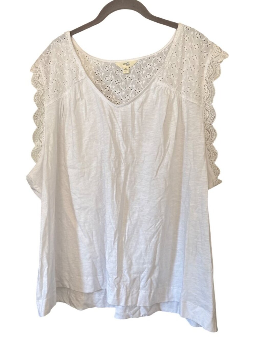 Womens White Terra & Sky Tank Top Delicate Eyelet Yoke & Scalloped Lace Trim 4X
